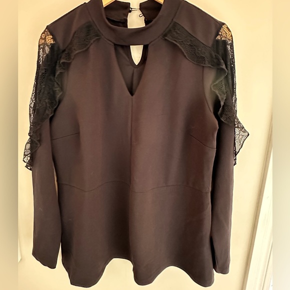 Black Michael Studio Blouse with lace detail on sleeves - Picture 1 of 3
